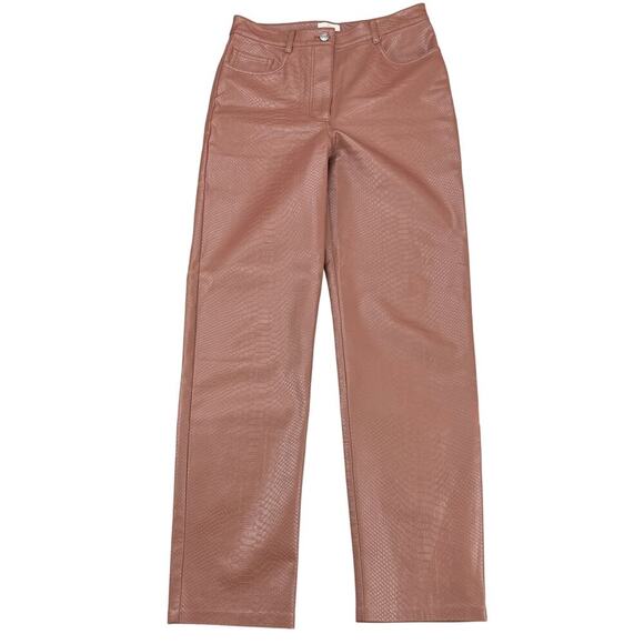 WILFRED Aritzia The Melina High Waisted Leather Python Pant Sz 4 Cognac - Picture 2 of 6